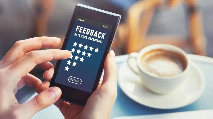 Someone providing feedback on a mobile app