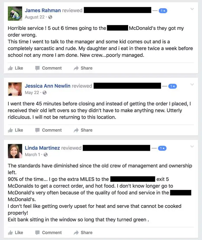 Adrian McDonald's Facebook review screenshot
