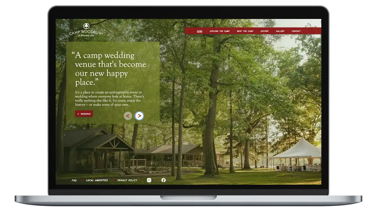 Camp Woodbury website on laptop