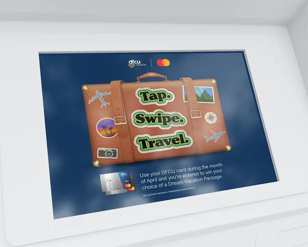 DFCU Financial Tap. Swipe. Travel. ATM ad