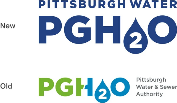 Before and After Pittsburgh Water PGH20 branding examples