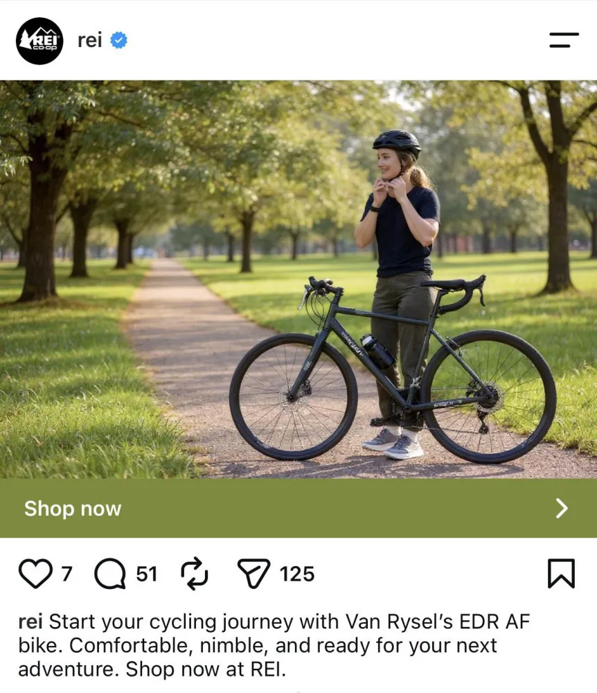 social media post by REI that used an AI-generated image that received negative feedback